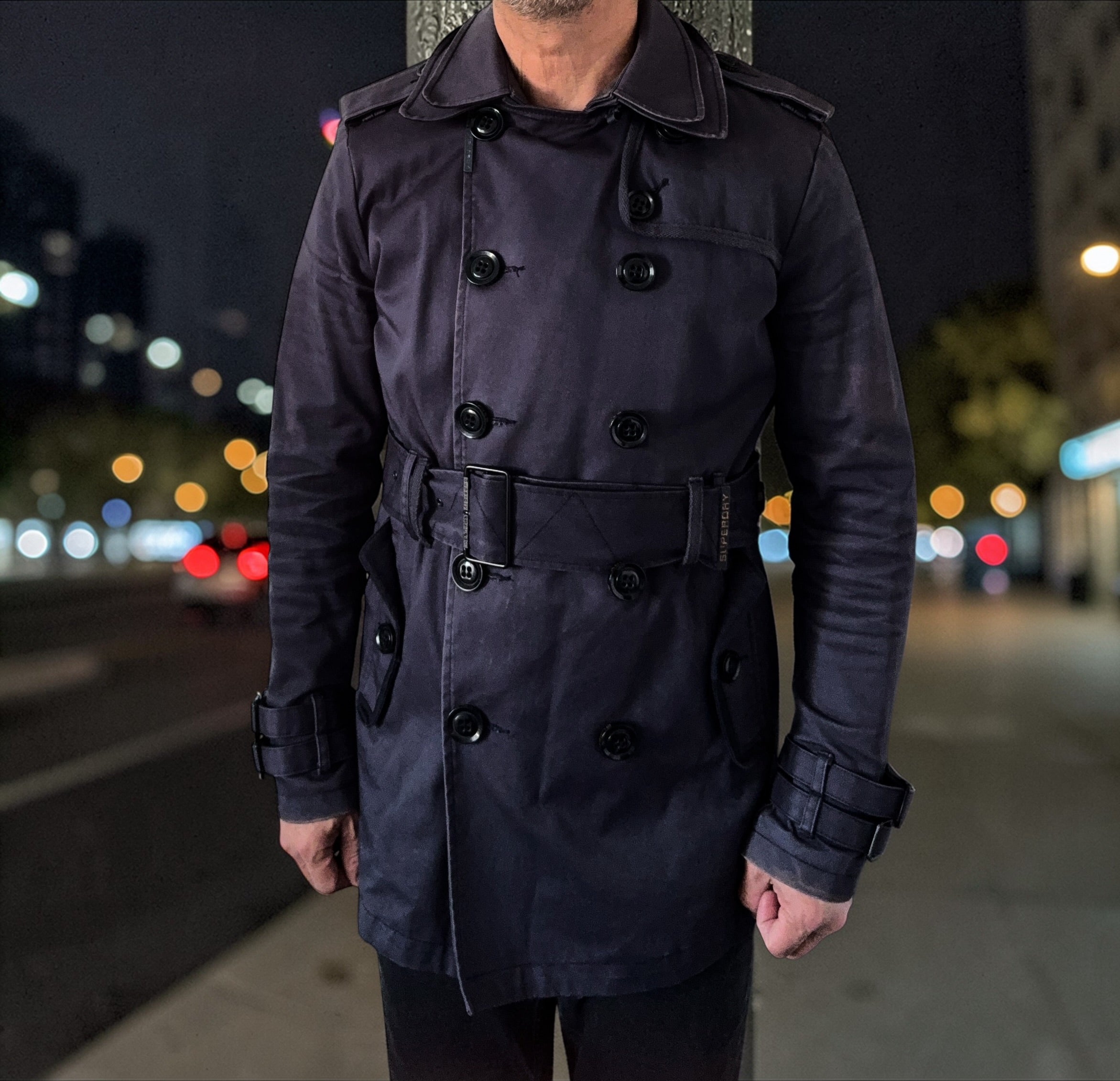 Superdry Limited Edition Trench Coat (2012 Collection) – Navy Double-Breasted Belted Jacket